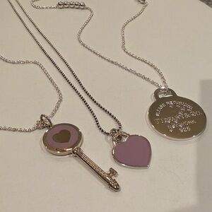 Silver and Purple Key and Heart Necklaces